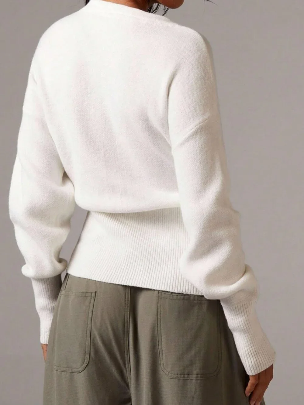 White Casual Women's Cinched Waist Knitted Cardigan